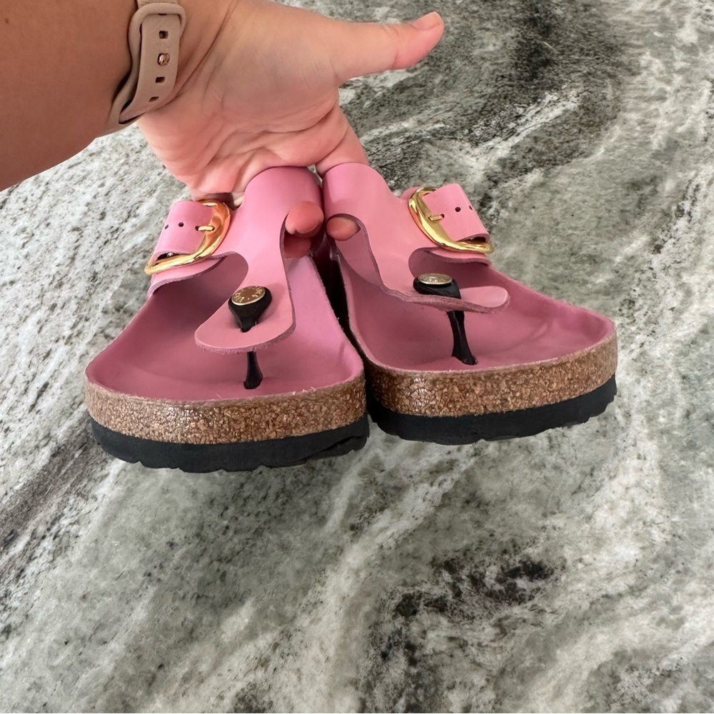 BIRKENSTOCK WOMENS GIZEH BIG BUCKLE NATURAL LEATHER PATENT SANDALS 38/7 - Picture 8 of 9